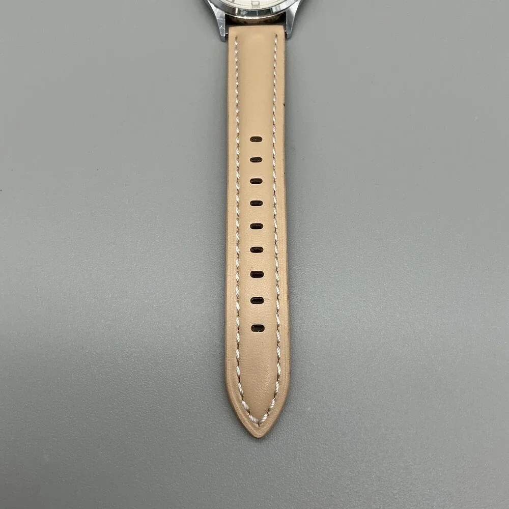Vintage Helbros Invincible Mens Watch 32mm Cream Dial Beige Leather Manual Swiss